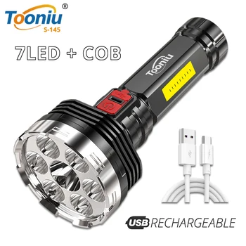 7LED + COB yan ışık güçlü el feneri güç bankası Torch şarj edilebilir lamba yüksek güç Led el fenerleri fener meşaleler taşınabilir
