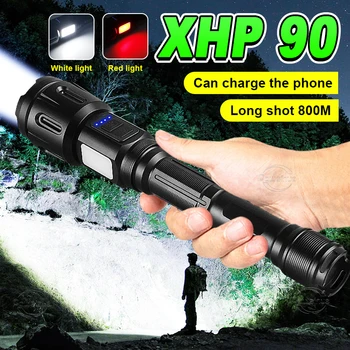 Yüksek Lümen XHP90 + COB LED Güçlü Su Geçirmez Lamba 7 Modu USB Şarj Edilebilir yakınlaştırma feneri 18650 Pil En İyi Kamp Torch Lambası