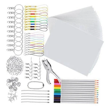 594 ADET Shrinky kuşe kağıt ısı Shrink levha plastik kiti delik yumruk Anahtarlıklar kalemler DIY çizim sanat kaynağı