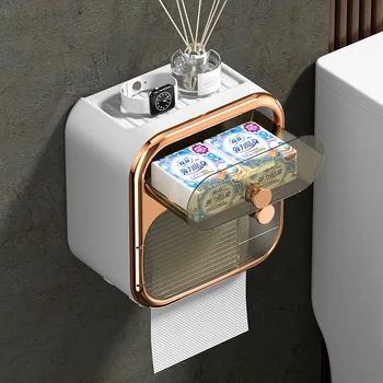 Işık Lüks Doku Kutusu Punch-ücretsiz Duvara monte Su Geçirmez Banyo Aksesuarları rulo kağıt havlu tutucu Çekmece Kutusu Banyo Rafları