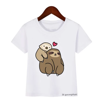 Maymun Yeme Karpuz Karikatür Baskı Komik Erkek T-shirt Sevimli Kız T Shirt Yaz Üstleri Çocuklar Kısa kollu Çocuk Giyim