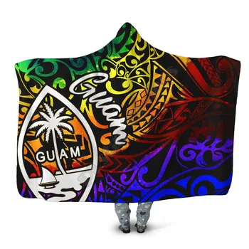 Guam Kapşonlu Battaniye Gökkuşağı Polinezya Desen 3D baskılı Giyilebilir Battaniye Yetişkinler Çocuklar Çeşitli Kapşonlu Battaniye