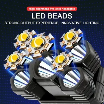 5 LED USB Şarj Edilebilir Headlamp18650 Dahili Pil Far Taşınabilir Kafa Feneri çalışma ışığı Balıkçılık Kamp Lambası