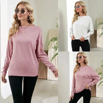 Düz Renk Analık Uzun Kollu Bluz T-Shirt Tees Sonbahar Kış Kadın kadın Giyim O-Boyun Kazak Gömlek Tops Artı Boyutu