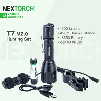 Nextorch T7 V2. 0 El Feneri Avcılık Seti Kapsam Dağı ve uzaktan kumandalı anahtar,USB Şarj Edilebilir 18650 Pil, 1300 Lümen, 420m Aralığı