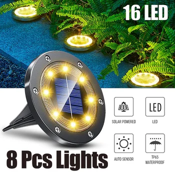 8 Adet yükseltilmiş LED güneş ışıkları açık zemin su geçirmez bahçe dekor çim lambası Disk yolu Yard peyzaj yeraltı aydınlatma