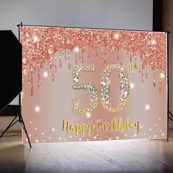ay.QG Fotoğraf Arka Plan Özel Kadınlar Mutlu Doğum Günü Zemin Afiş Sahne 50th pembe sim Elmas Parti Duvar Photoshoot