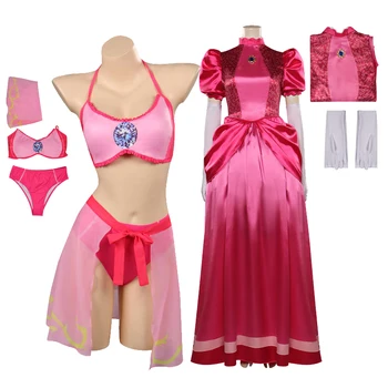 Şeftali Cosplay Prenses Mayo Kostüm Kadın Yaz Üst Şort Mayo Elbise Kıyafetler Cadılar Bayramı Karnaval Parti Rol Oynamak Takım Elbise