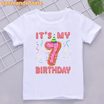 2th-10th doğum günü hediyesi Grafik baskı t-shirt Kızlar İçin Çörek Taç T Shirt Çocuk Giysileri Yaz Kawaii Çocuk Giyim T-Shirt