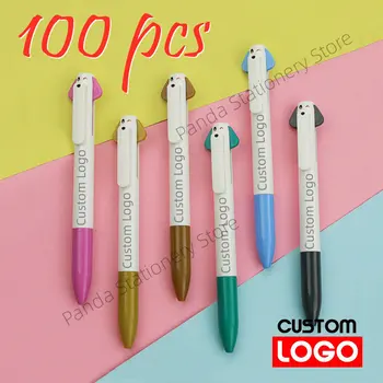 100 adet Özelleştirilebilir Plastik Köpek Kalemler Çift Mürekkep ve Promosyon Reklam Özel Logo itme eylem kalem Tükenmez Kalemler Sevimli