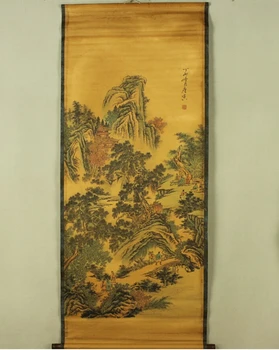 Antika boyama geleneksel Çin Shu Alan Tang Hanedanı manzara boyama kaydırma boyama, eski kağıt boyama