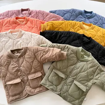 Kış Takım Elbise çocuklar için şeker Renk Cep Kalın Ceket Sıcak kapitone ceket + Gevşek Rahat Yumuşak Pamuklu Bağlama Ayak Pantolon Çocuk