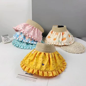 2022 Yeni Çocuk Yaz güneşlikli kep Bebek Kız Katlanabilir Büyük Saçak UV Koruma Boş silindir şapka Kızlar Çiçek Baskı Pamuk Şapkalar