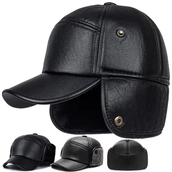 Kış PU Şapka İç Kürk Deri Rüzgar Geçirmez Sıcak Şapka Kalınlaşmak Baba Şapka Beyzbol Kapaklar Açık Doruğa Kap Kış Kulaklığı Kapaklar Bombacı Şapkalar