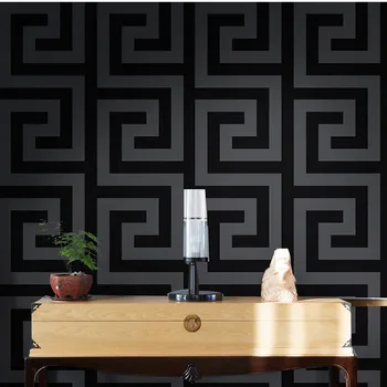 10M 3D Geometrik Duvar Kağıtları Siyah Lüks Saten Yunan Anahtar Duvar Kağıdı Ev Dekor Kabuğu ve Sopa Duvar Kağıdı Oturma Odası Yatak Odası için