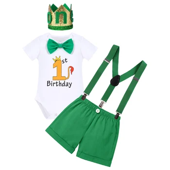 Erkek bebek Giysileri Kek Smash Orman Tema 4 adet Kıyafetler Alfanümerik Baskı 1st Doğum Günü Partisi Günlük Giyim Tatil Festivali