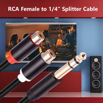 6.35 mm RCA Kablosu Çok TRS Dişi 2 RCA Erkek Stereo ses dağıtıcı kablosu Yüksek sadakat Ses Hoparlörler Ev Sinema Sistemleri