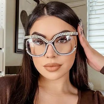 Büyük boy Kare Elmas Dekorasyon Çerçeve okuma gözlüğü Kadın Anti mavi ışık 2022 Moda Bilgisayar Gözlükleri Özel Derece