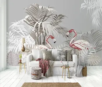 beibehang Özel 3d duvar kağıdı duvar İskandinav el boyalı tropikal bitki flamingo palmiye ağacı arka plan duvar papel de parede