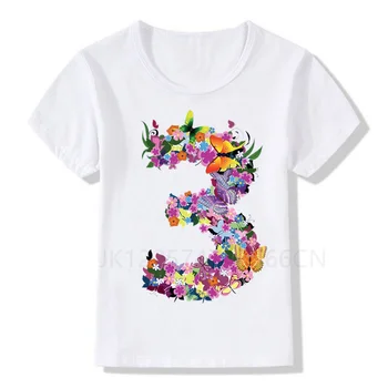 Çocuklar Çiçek Kelebek 1-9 Doğum Günü Numarası Baskı T Shirt Çocuk Doğum Günü Erkek T-Shirt Erkek ve Kız Komik Hediye Tshirt Mevcut