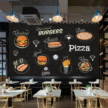 Özel Yazı Tahtası Pizza Burger Duvar Kağıdı Endüstriyel Dekor Duvar Snack Bar Fast Food Restoran Arka Plan Duvar Papel De Parede