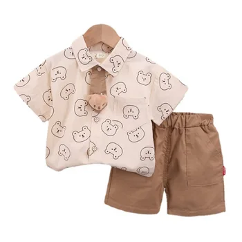 Yeni Yaz Bebek Giysileri çocuk kıyafetleri Çocuk Boys Moda Karikatür Gömlek Şort 2 adet / takım Toddler Rahat Kostüm Bebek Eşofman