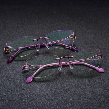 Reven Jate Titanyum Çerçevesiz elmas Kesim Kadın Gözlük Çerçeve Optik Reçete Gözlük Kadın Gözlük Moda 2534