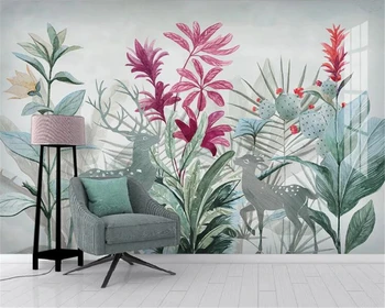 Tropikal Bitki Muz Yaprağı Geyik Desen Desen Ev Dijital Desen Duvar Herhangi Bir Boyut Özelleştirmek Arka Plan duvar resimleri 3d duvar kağıdı