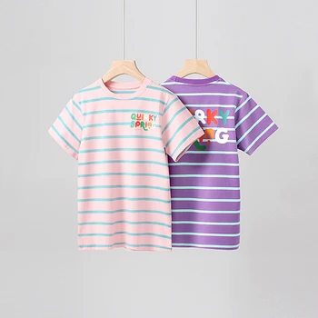 2023 Yaz Erkek Gömlek Kısa kollu Üstleri Çocuklar için Şerit Çocuk T-shirt Casual Kız Bluz Genç Giyim Giyim