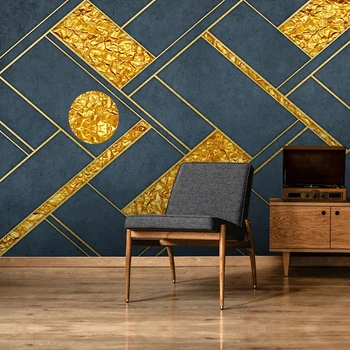 Özel Fotoğraf Duvar Kağıdı 3D Modern Geometrik Soyut Altın Çizgiler Fresk Oturma Odası TV Arka Plan Duvar Kağıtları Ev Dekor