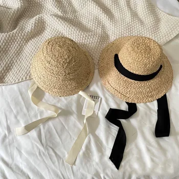 Büyük Ağız Bebek Hasır Şapka Çocuklar Yaz güneş şapkası Kore Tarzı Çocuk Panama Kap Güneşlik Kap Erkek Bebek Kız Çocuklar Şapka