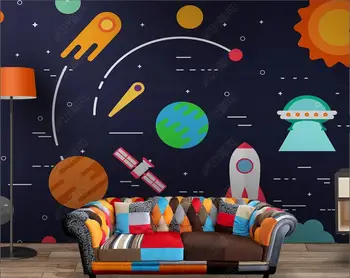 özel fotoğraf duvar kağıdı 3d Kozmik uzay gezegen roket karikatür görüntü ev dekor duvarlar için duvar kağıtları rulo çocuk odası