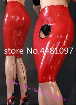 Lateks Mini Etek A-LİNE Kadın Lateks Etek Kasık Deliği ile Kauçuk Seksi Kılıf Elbise zentai takım elbise (Külot)