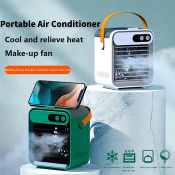 Taşınabilir Elektrikli Su soğutmalı Fan USB Şarj Edilebilir Mini Masaüstü Hava Soğutucu telefon tutucu Ayna İle klima spreyi Fan