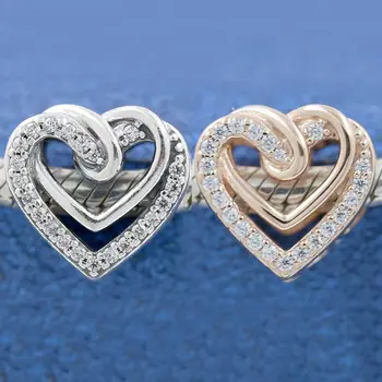 Orijinal Gül Köpüklü Kalpler İle Dolaşık kristal boncuklar Fit 925 Ayar Gümüş Boncuk Charm Avrupa Bilezik Dıy Takı