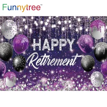 Funnytree Mutlu Emeklilik Parti Arka Plan Malzemeleri Afiş Glitter Doğum Günü Elmas Mor Dekor Fotoğraf Sahne Backdrop