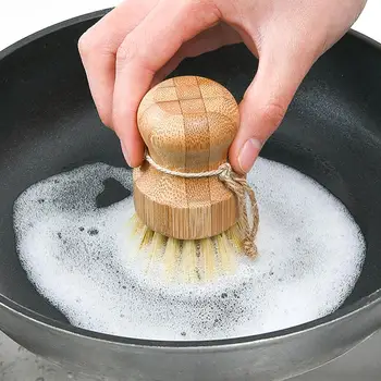 1 ADET Palmiye Pot Fırça Bambu Yuvarlak Mini tahta fırçası Doğal tahta fırçası Islak Temizleme Scrubber Yıkama Yemekleri Tencere Tavalar Sebze