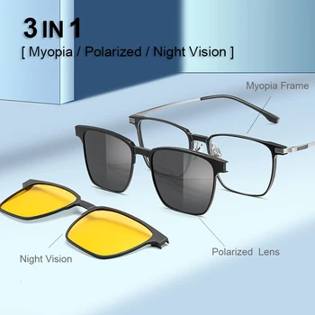3 in 1 Saf Titanyum Alüminyum Magnezyum Gözlük Çerçeve Erkekler Polarize Gece Görüş Lens Erkek Klasik Sürüş Güneş Gözlüğü UV400