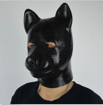 Lateks Maske Cosplay hayvan Şapka fermuarlı yavru köle köpek fetiş hood katı burun Yeni ekstra kalınlık 1.8 mm