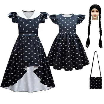 Çarşamba Kız Cosplay Elbiseler Film Gerçekleştirmek Giyim Gotik Rüzgar Kız Elbise Uçan Kollu Vestidos Çocuk Cadılar Bayramı Partisi Elbisesi