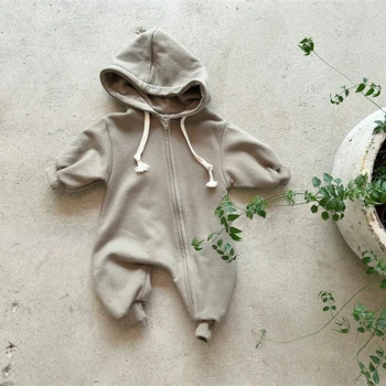 Bebek Cep Kapşonlu Zip-up Tulum Yenidoğan Giysileri Erkek Bebek Rahat Kapşonlu Romper Zip ile Kız Tırmanma Giysileri Tulum