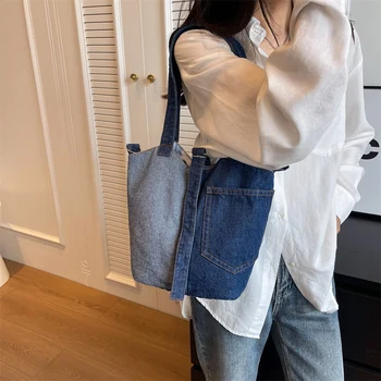 Eklenmiş Denim kadın Çantası Moda Omuz Çapraz Çanta Yeni Kot askılı çanta Y2K Eko Çanta Kore Satchel Kova tasarımcı çantaları