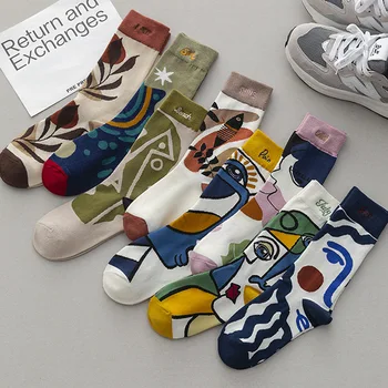 Kişilik Moda Renkli Çizim Çorap Karikatür Nakış Harfler Yağlıboya Spor Çorap Asma Graffiti Komik Çiftler Sox