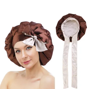 Yeni Çift katmanlı Saten Kaput Geniş streç kravatlar Uzun Saç Bakımı Kadın Gece Uyku Şapka Ayarlanabilir Saç Şekillendirici Kap Duş Başlığı