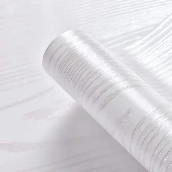 Gümüş Beyaz Ahşap Kağıt Vinil Duvar Kağıdı Kabuğu ve Sopa Kendinden Yapışkanlı Kağıt Dekoratif Dolap Kağıt Mobilya Çıkartmaları