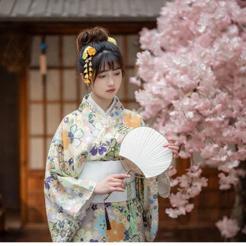 Kadın Resmi Fantezi Japon Kimono Cosplay Kostüm Uzun Kollu Performans Fotoğraf Çekimi Elbise
