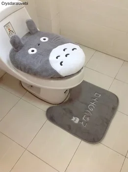Hayvan Tarzı Totoro Banyo Tuvalet Kapağı WC Koltuk Minderi Çerçeve Banyo Tuvalet Oturmak Kapak 3 Parça Tuvalet