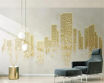Özel büyük boy fotoğraf duvar kağıdı 3d duvar geometrik küpler altın şehir oturma odası TV arka plan duvar kağıdı