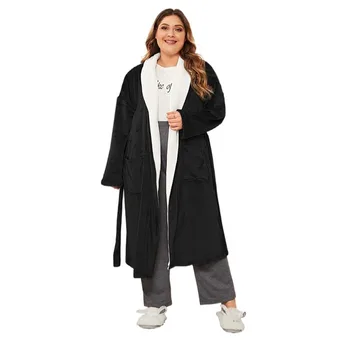 Artı Boyutu Mercan Kadife Bornoz Kadın Sıcak Flanel Kimono bornoz Sabahlık Pijama Büyük Boy Katı Peluş Kadın Elbise