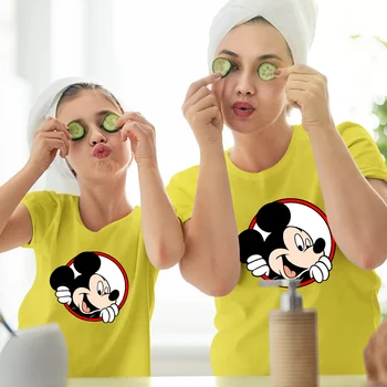 Mickey Mouse Rahat T Shirt Disney Çok Yönlü Bebek Kız Tshirt Hipster Komik Anne Kızı Hip Hop Aile Bak Crewneck Üst Tee